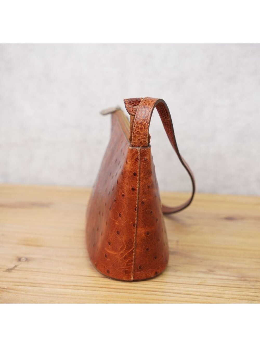 Prune Womens Brown Ostrich Leather HandBag Stylish Shoulder Bag Zippered Pouch - Picture 6 of 15